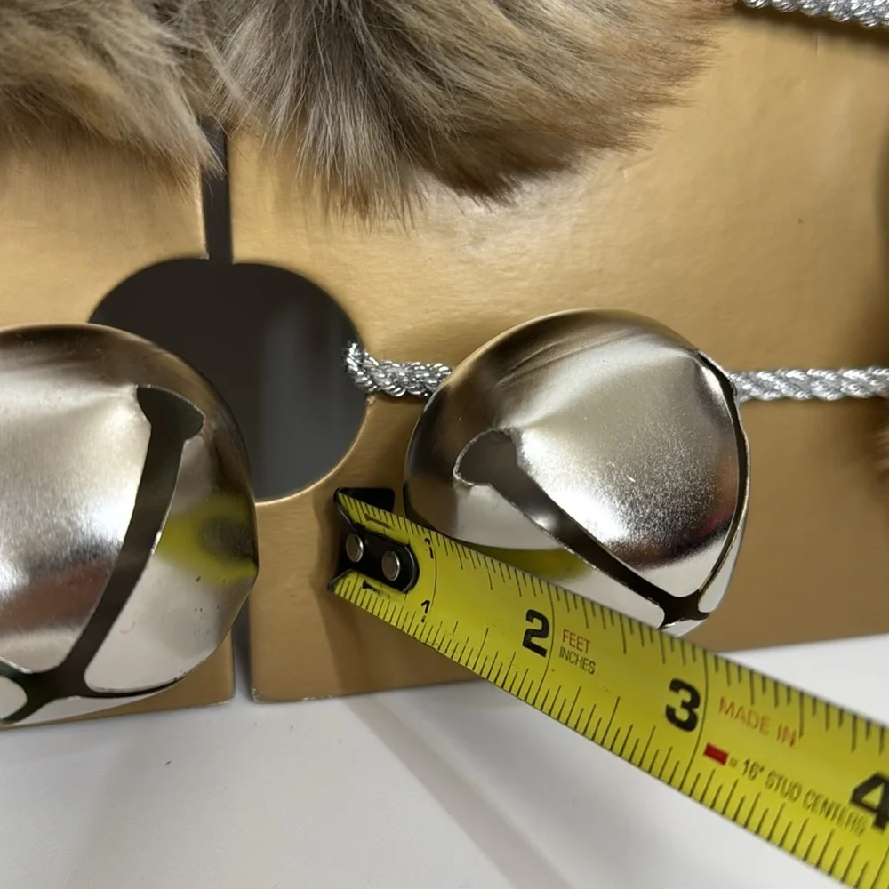 34th & Pine 2pc 6Ft Garland With Brown Faux Fur Baubles & Round Silver Bells Nwt